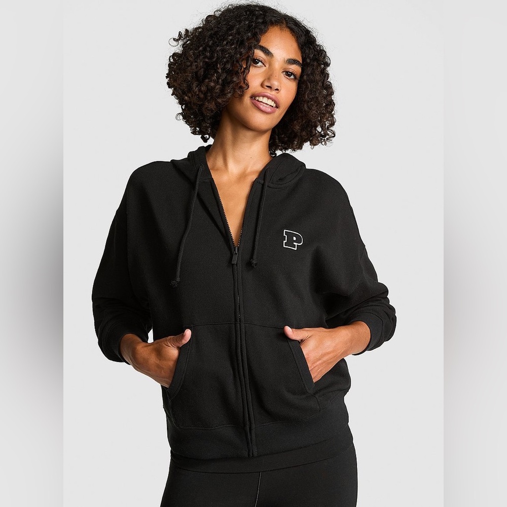 PINK VICTORIA’S SECRET IVY FLEECE CAMPUS FULL-ZIP HOODIE - Picture 2 of 5